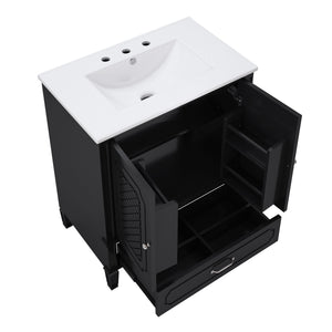 Vintage Style 30" Bathroom Vanity With Sink, Multi Functional Storage, Soft Closing Door - Black