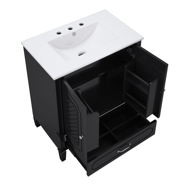 Vintage Style 30" Bathroom Vanity With Sink, Multi Functional Storage, Soft Closing Door - Black