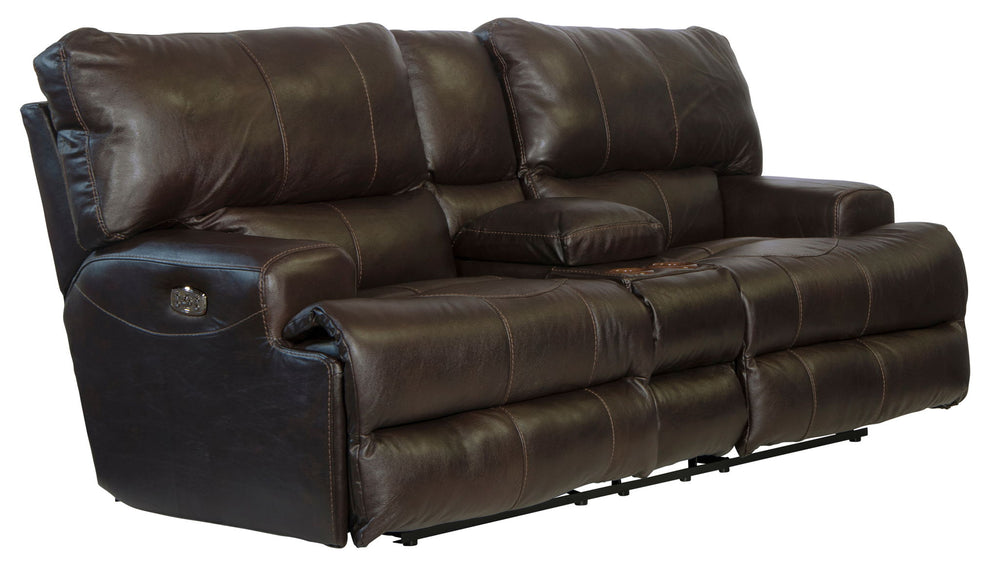 Wembley - Italian Leather Match Power Lay Flat Reclining Console Loveseat With Power Adjustable Headrest & Lumbar - Chocolate