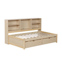 Bed Frame With Side Bookshelves, 2 Drawers, And Built In USB Port
