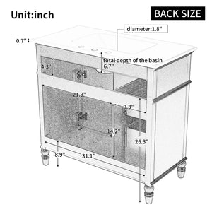 Bathroom Vanity With Sink, 2 Door Storage With Soft Closing Hinges - White
