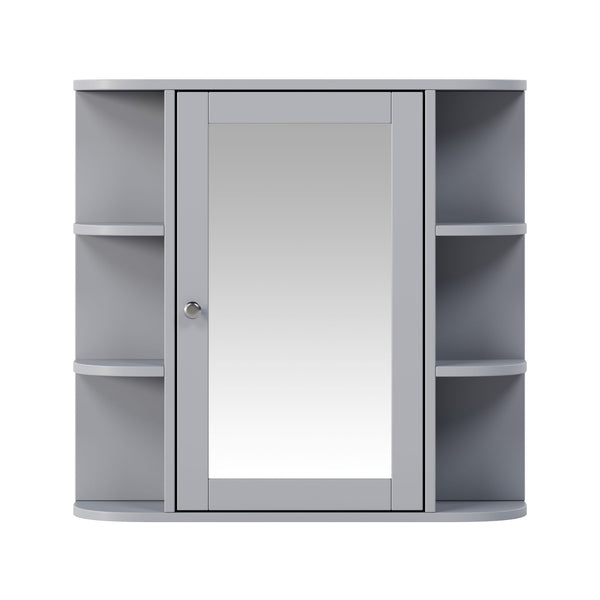 Bathroom Wall Storage Cabinet With Mirror And Adjustable Shelf, 6 Open Shelves