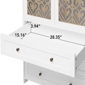 Hollow Pattern 2 Door 3 Drawer Wardrobe, The Collision Of Wood Color, Suitable For Bedrooms And Dressing Rooms - White