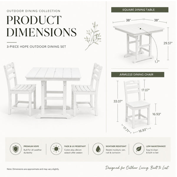 Outdoor Patio Dining Set, Square Table With Umbrella Hole And Armless Chairs