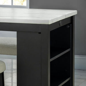 Dining Table Set With Storage Shelves, 3 Piece With 2 Stools - Black / Ivory / White