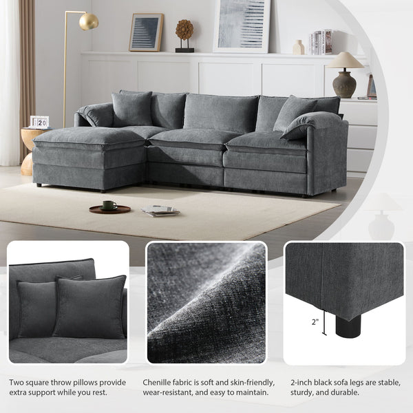Modular Sectional With Deep And Wide Seat, Cloud Couch Set With Double Cushions Sofa With Movable Ottoman
