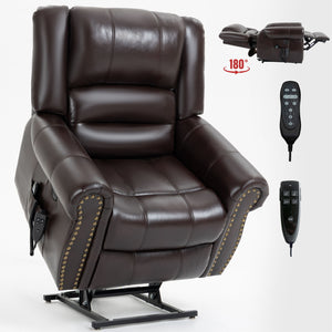 Power Lift Recliner Chair Heat Massage Dual Motor Infinite Position With USB Ports - Antique Brown