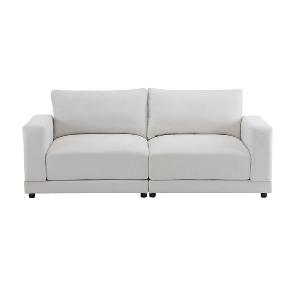 Modern Square Arm Sofa With Soft Fabric Upholstery, Deep Cushions