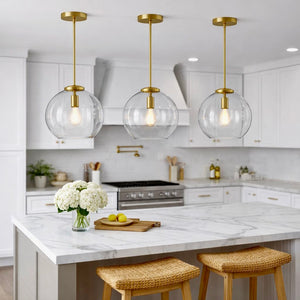Gleam - Single Light Pendant Lamp With Clear Globe Satin - Antique Brass / Clear / Gold