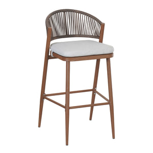 Outdoor Bar Height Metal Frame Counter Stools With Scallop Shaped Backrest & Water Resistant Cushions