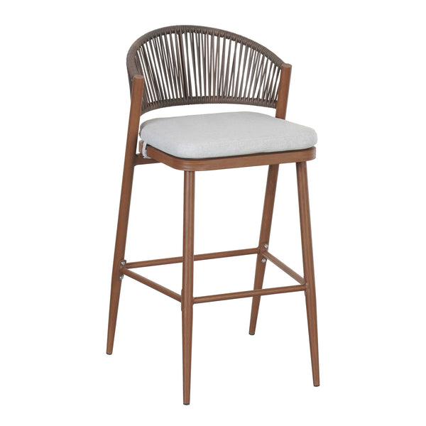 Outdoor Bar Height Metal Frame Counter Stools With Scallop Shaped Backrest & Water Resistant Cushions