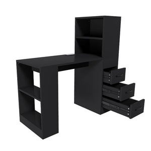Computer Desk With 4 In 1 Socket & 3 Drawers, 4 Tier Shelves
