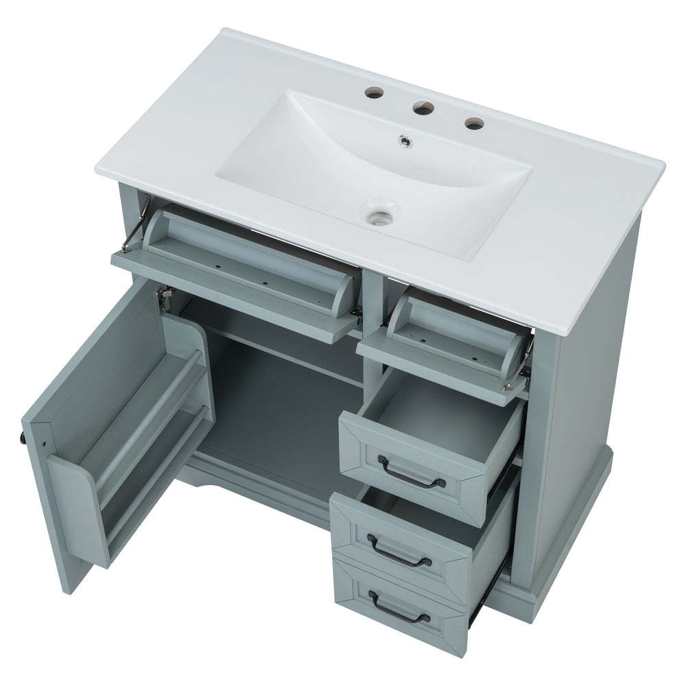 Bathroom Vanity With Sink, 2 Tip Out Drawers, Soft Close Hinges - Gray