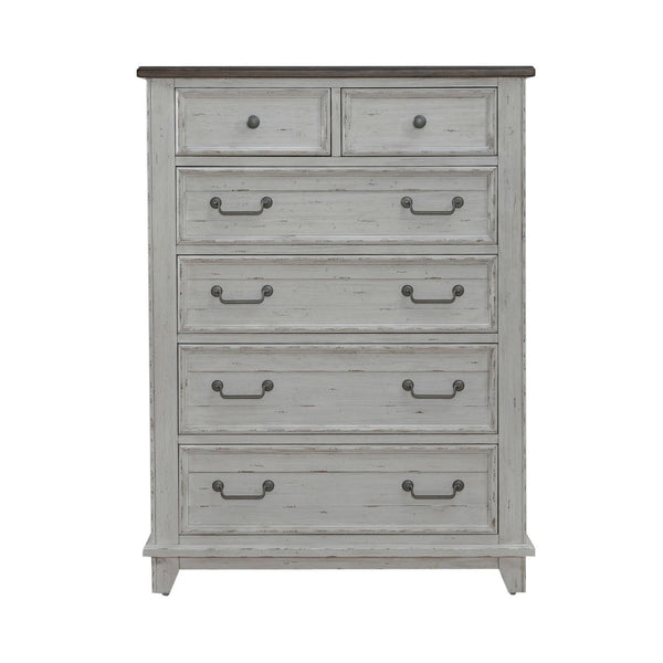 River Place - 6 Drawer Chest - Riverstone White & Tobacco
