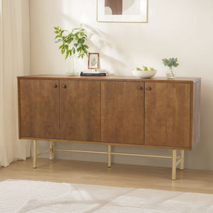 Modern Scandinavian 4 Door Sideboard Storage Cabinet With Adjustable Shelves - Brown / Gold