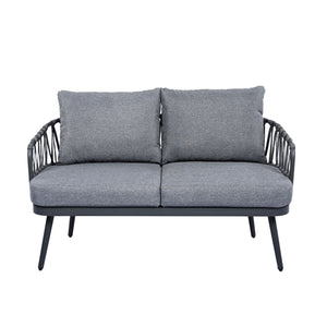 4 Piece Outdoor Patio Furniture Set, Metal Chairs With Woven Rope U Shaped Backrest