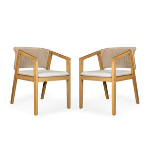 Outdoor Dining Set 1 Table 4 Chairs (Set of 5) - Teak / Beige