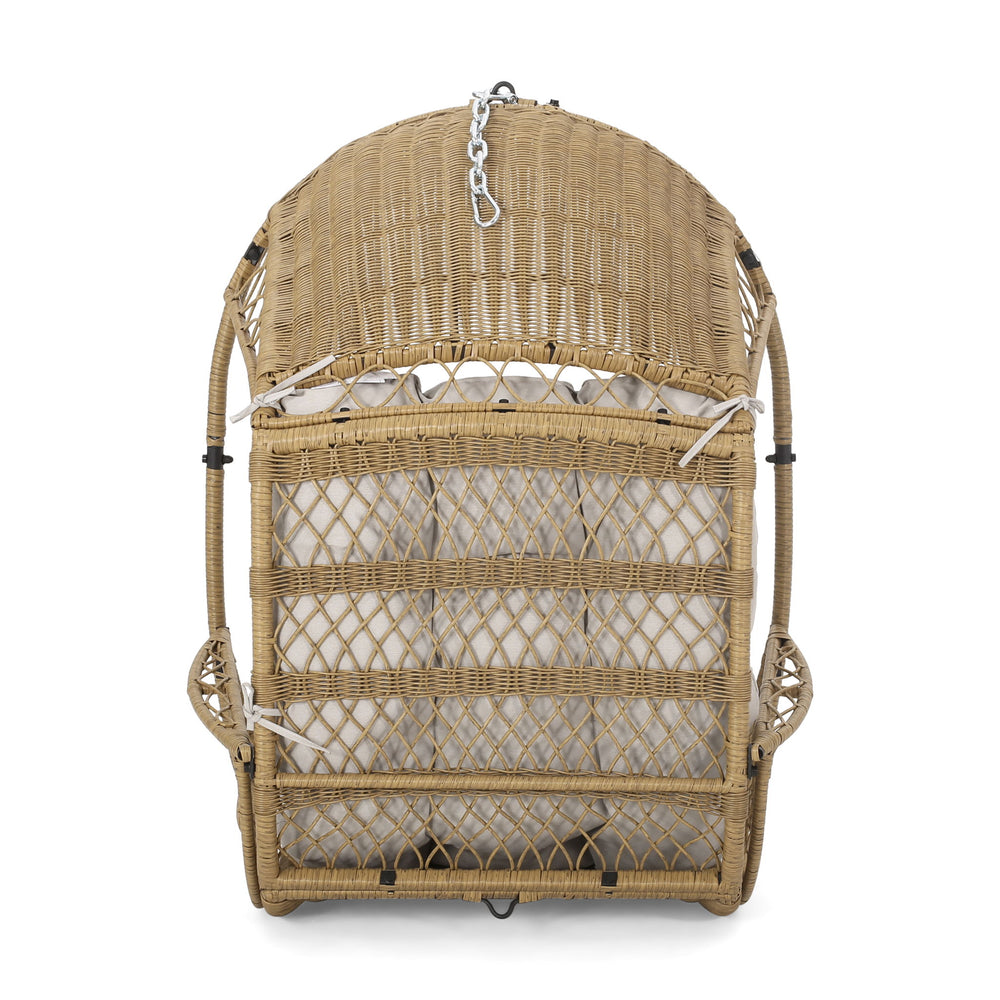 Outdoor / Indoor Wicker Hanging Chair With 8Ft Chain - Light Brown / Beige