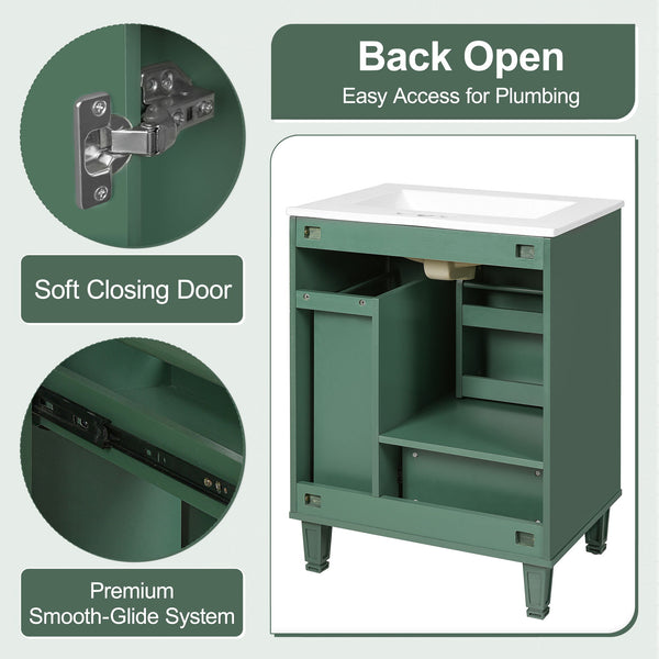 Bathroom Vanity With Sink, Deep Drawer, Door Shelf, 2 Tier Basket