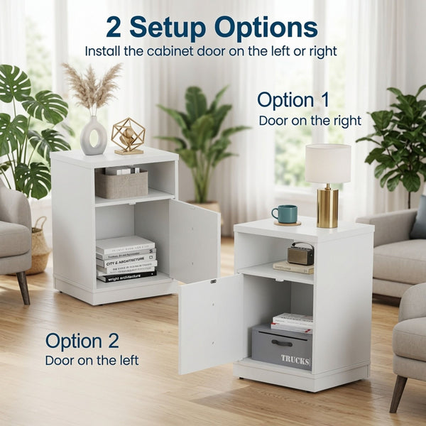 Nightstand With Door & Shelf, 2 Drawer Side Table