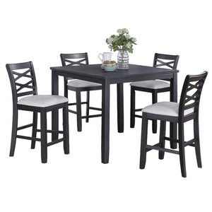Dining Table Set With 4 Cross Back Chairs, Upholstered Cushions - Charcoal