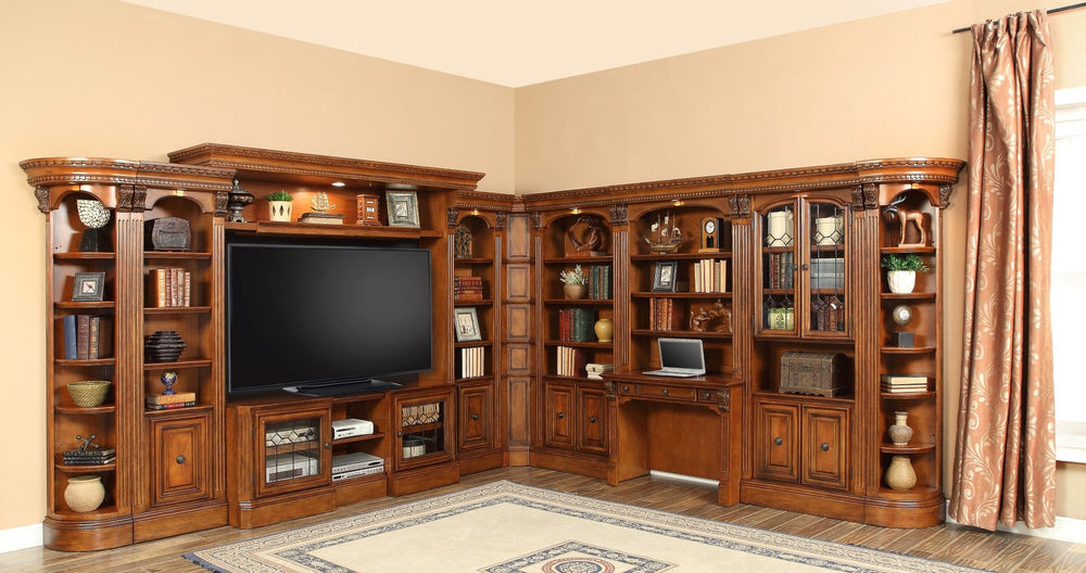 Huntington - Outside Corner Bookcase - Antique Vintage Pecan