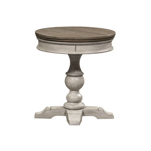 Heartland - Round Pedestal Chair Side Table - Antique White / Tobacco Tops
