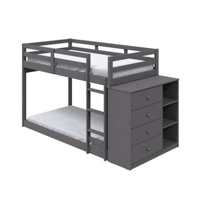Gaston - Bunk Bed Twin Over Twin With 4 Drawers & 3 Compartments - Gray