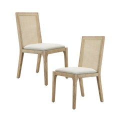 Dining Chair With Cane Back And Upholstered Seat (Set of 2) - Natural