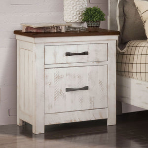 2 Drawer Nightstand With Brass Arch Pulls, Bedroom Furniture - Brown / Distressed White / Walnut