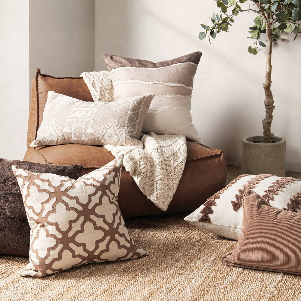 Bikram - 22" x 22" LN Pillow - Ivory / Mocha Cream
