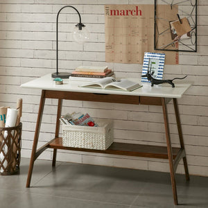 Parker - Desk With Storage Shelf - Off White / Pecan