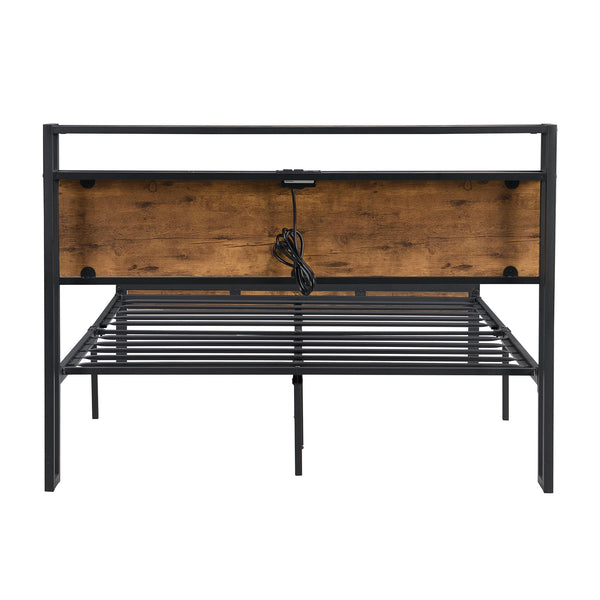 Platform Bed Frame With Wooden Headboard And Footboard, USB Liner
