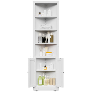 Tall Corner Storage Cabinet With 2 Doors, 5-Tier With Adjustable Shelve, Freestanding - White