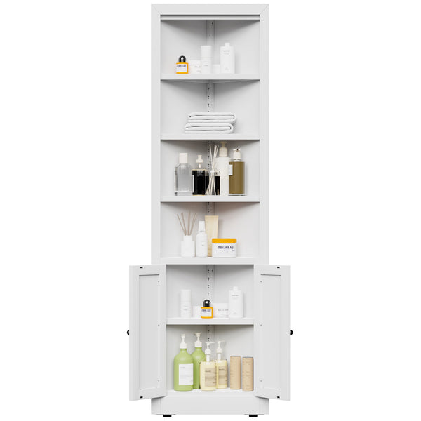 Tall Corner Storage Cabinet With 2 Doors, 5-Tier With Adjustable Shelve, Freestanding - White