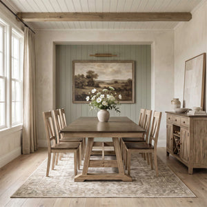 Lindsey Farm - 7 Piece Trestle Table Set - Natural & Brown