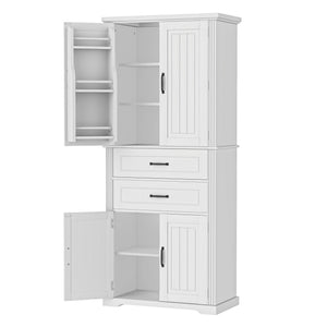 Storage Cabinet With Adjustable Shelves, 2 Drawers, Doors