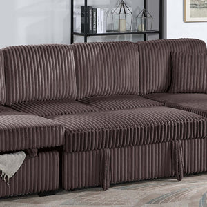 Convertible Sectional, Storage Chaises, Pull Out Middle Section - Chocolate