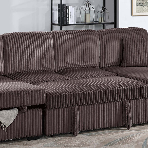 Convertible Sectional, Storage Chaises, Pull Out Middle Section - Chocolate