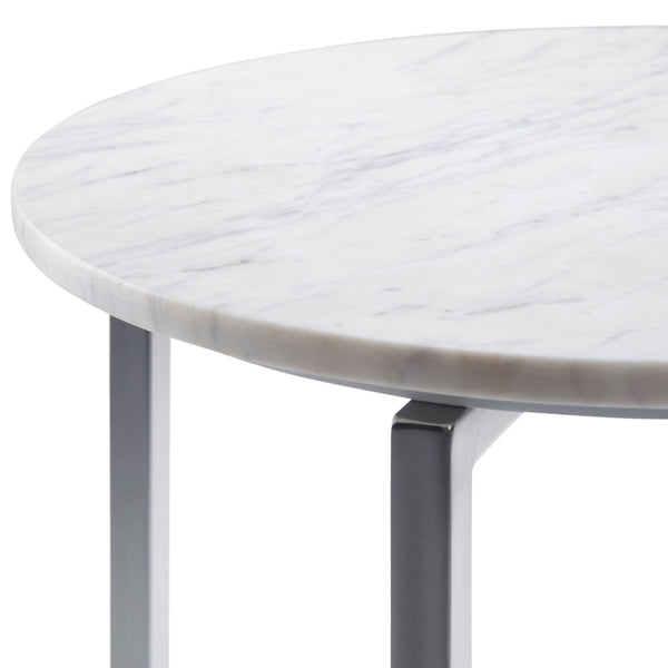 Marsden - Side Table With Polished Base - White / Silver