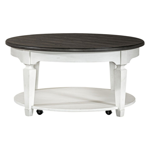 Allyson Park - 3 Piece Living Room Set (Round Cocktail Table) - Wirebrushed White / Charcoal