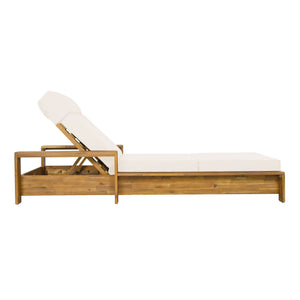 Chaise Lounge Set With 4 Fold Cushion And Built In Headrest, 3 Position Adjustable, For Patio Pool - Cream / Teak