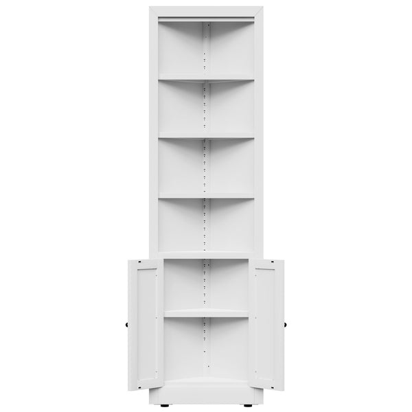 Tall Corner Storage Cabinet With 2 Doors, 5-Tier With Adjustable Shelve, Freestanding - White