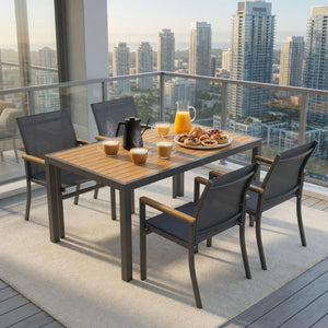 5 Piece Gray Aluminum Patio Dining Set With Textilene Chairs For Outdoor Use