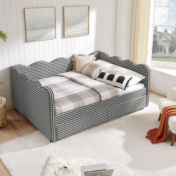 Gingham Daybed & USB Charging Port, Wave-Shaped Design