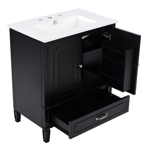 Vintage Style 30" Bathroom Vanity With Sink, Multi Functional Storage, Soft Closing Door - Black