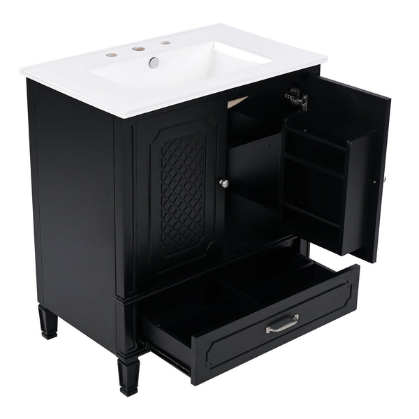 Vintage Style 30" Bathroom Vanity With Sink, Multi Functional Storage, Soft Closing Door - Black