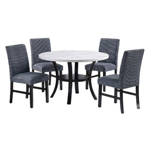 Elegant 5 Piece Dining Set Dark Chairs Top Table With Lower Shelf Kitchen Dining Room