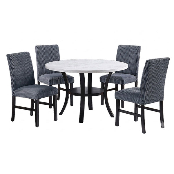 Elegant 5 Piece Dining Set Dark Chairs Top Table With Lower Shelf Kitchen Dining Room
