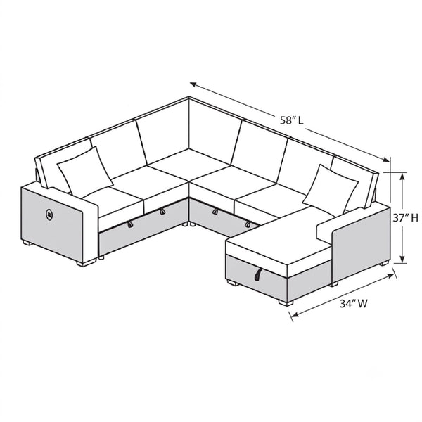 Convertible Sectional Upholstered Sleeper Sofa With Storage Chaise